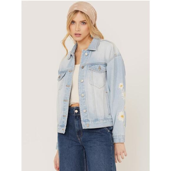 Driftwood Daisy Embroidered Denim Jean Jacket XL New - Picture 3 of 9